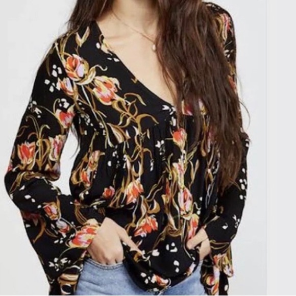 Free People Bella Floral Print Babydoll Waist Tunic Top - Picture 2 of 11